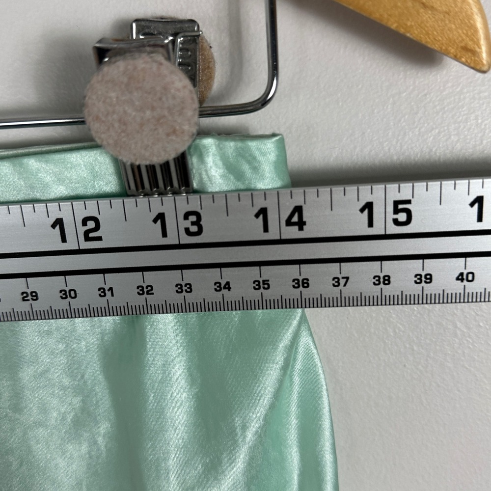 Aritzia‎ Babaton Slip Satin Skirt Mint Green Size 8 Elastic Waist Bias Cut Midi - Picture 9 of 11